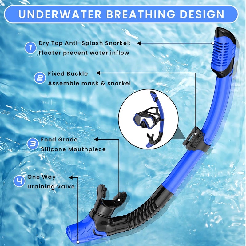 Jwintee Snorkeling Gear for Adults, Adult Snorkel Mask Set Scuba Diving Dry-Top, Swimming Goggles w/Nose Cover, HD Tempered Glass Panoramic Anti-Leak Anti-Fog, Travel Snorkeling Packages Storage Bag, 2 Pack - Image 5